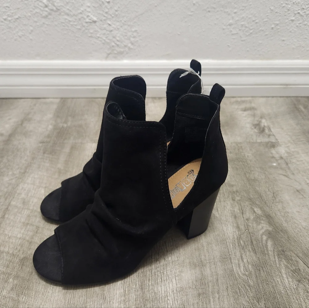 Women's Slip-On Open Toe Peep Toe Ankle Boots Suede Black - Size 8.5 *NWT* - Picture 6 of 9